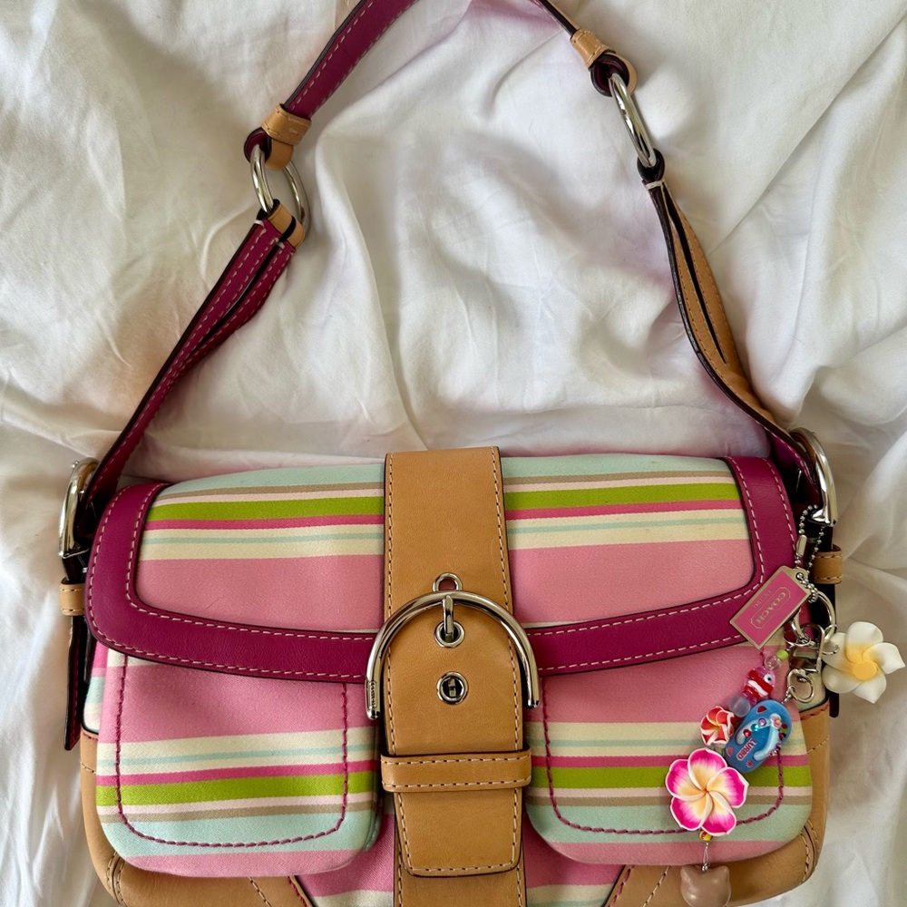 SOLD - Coach Pink and Tan Striped Women's Bag